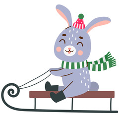 Cute rabbit on a sled. 