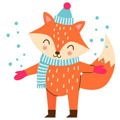 Cute fox in a hat and scarf.