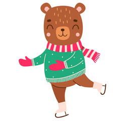 Cute bear ice skating.