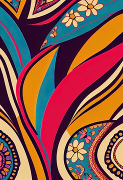 colorful paisley motif design for background illustration print for textile