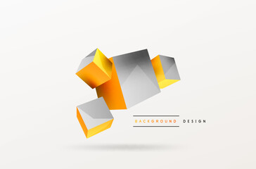 3d vector abstract background. Flying cubes composition. Trendy techno business template for wallpaper, banner, background or landing