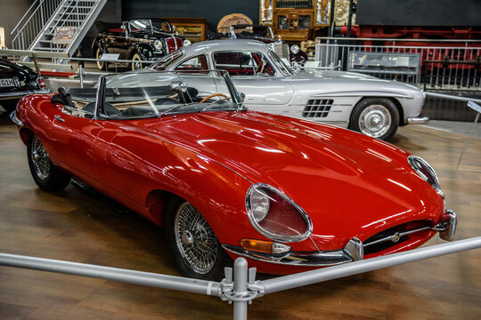 SINSHEIM, GERMANY - MAI 2022: red Jaguar E-Type cabrio 1963