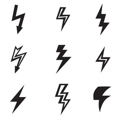 lightning icon set. Set of lightning bolt thunder icon.