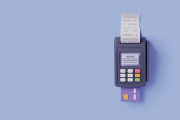 Vector illustration of Contactless POS terminal bank payment with bill receipt, 3d payment machine, Concept of payment processing.