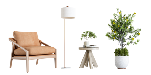 Modern interior furniture set in 3d rendering