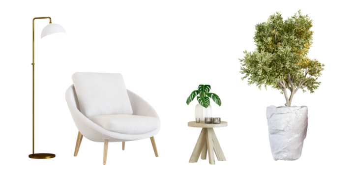 Modern interior furniture set in 3d rendering