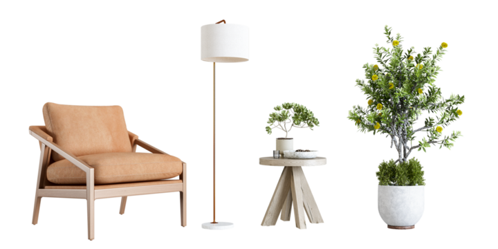 Modern interior furniture set in 3d rendering