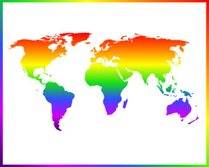 Fototapeta na wymiar Rainbow colored gradient world map isolated on white background - vector illustration