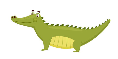 Cute Crocodile. Funny Alligator isolated on white. Cartoon Vector Illustration Green Animal Character