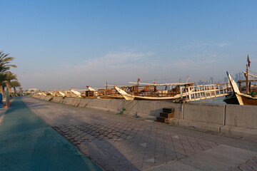 Traditional arabic dhow in Doha corniche, Qatar.