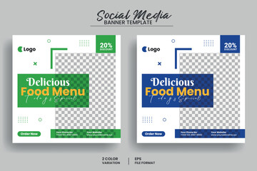 Food menu and restaurant social media post banner template and Instagram square banner layout. web banner set