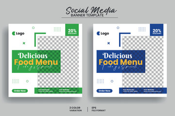 Obraz premium Food menu and restaurant social media post banner template and Instagram square banner layout. web banner set