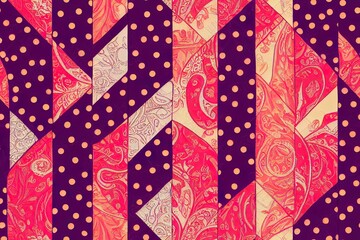Obraz premium Bandana kerchief fabric paisley fabric patchwork abstract 2d illustrated seamless pattern