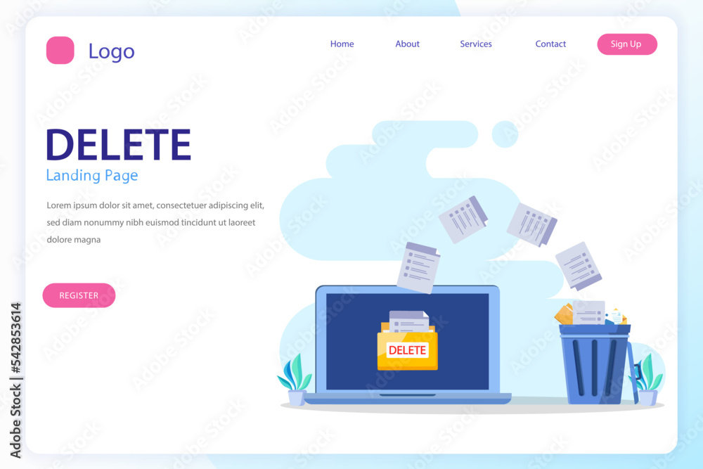 Poster delete concept. deleting data and move unnecessary files to the trash bin. illustration vector