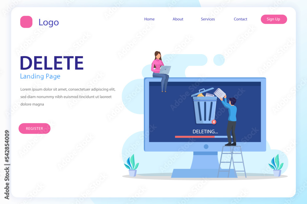 Poster delete concept. deleting data and move unnecessary files to the trash bin. illustration vector