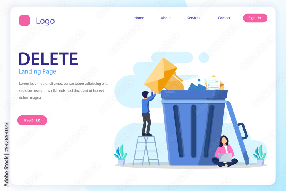 Poster delete concept. deleting data and move unnecessary files to the trash bin. illustration vector