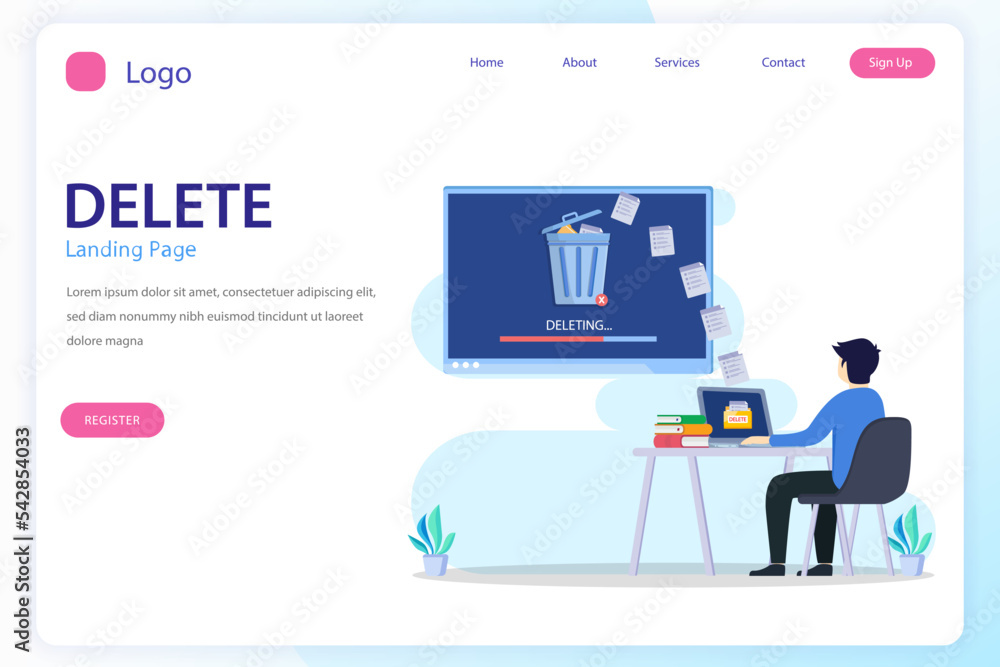Poster delete concept. deleting data and move unnecessary files to the trash bin. illustration vector