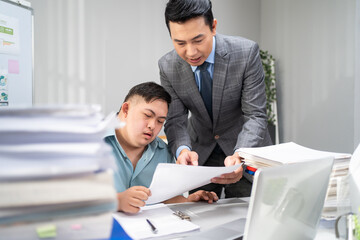 Asian young businessman patient work with manager in office workplace.