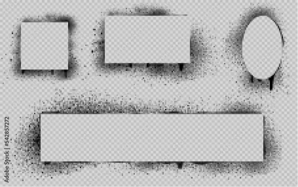 Poster black paint spray frames, grunge stencil templates. abstract graffiti borders with ink splatter and 