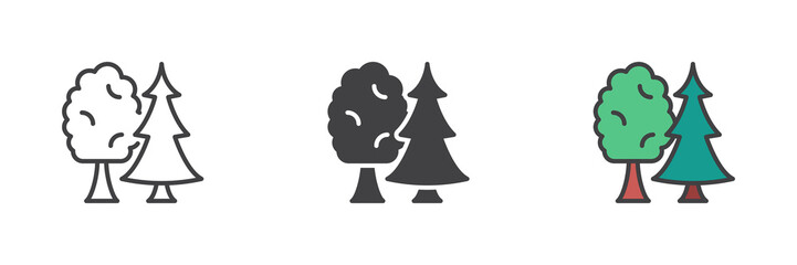 Forest trees different style icon set