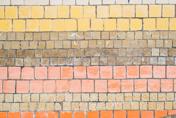 Obraz premium Old mosaic horizontal striped pattern, shabby small ceramic colorful decorative tiles