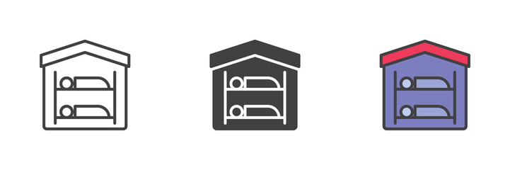 Hostel hotel different style icon set