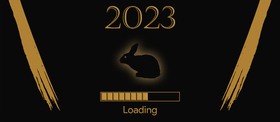 2023 Year of the Black Rabbit, golden patterns, 3D rendering