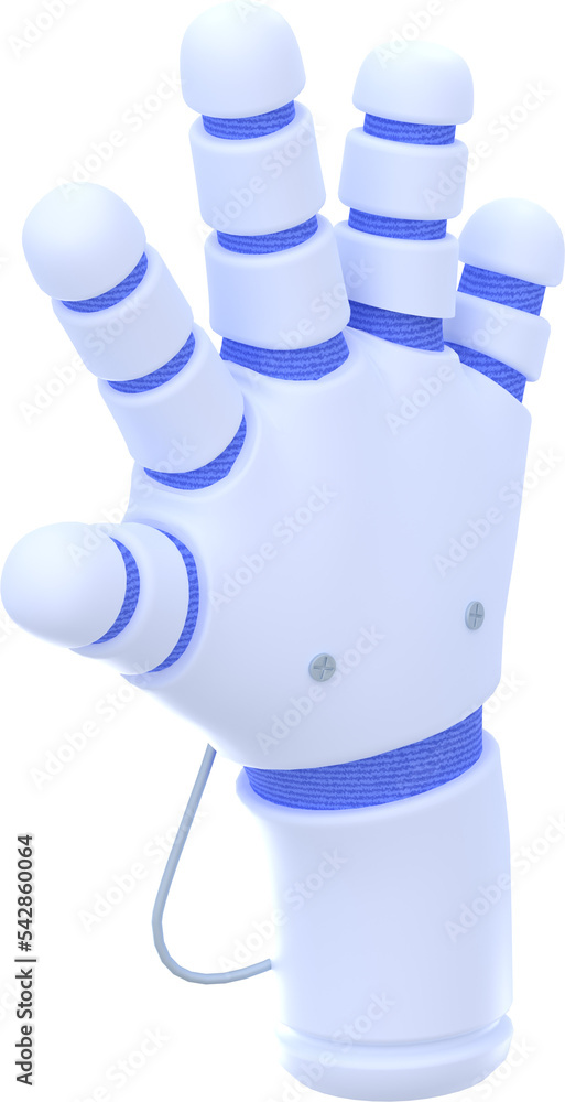 Poster robot hand 3d render, open chatbot palm, greeting or hello gesture and body language. futuristic blu
