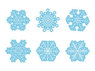 Set of blue snowflakes, isolated on white icons. Cute elements. Vector illustration.