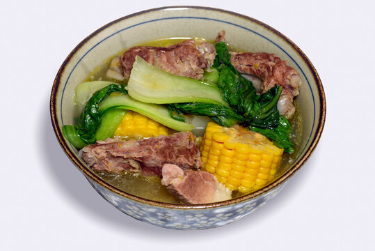 Nilagang baboy. Pork Ribs stew. Philippine dish. Isolated in white