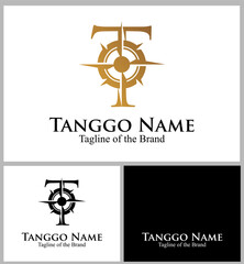 compas arrow inside T text custom logo vector illustration