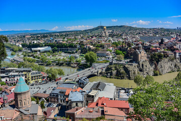 Tbilisi, Georgia-April 28, 2019: beautiful bird's-eye view of the Central part of Tbilisi.
