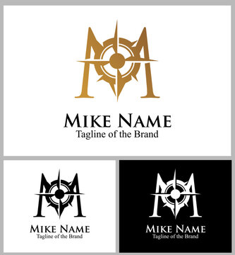 compas arrow inside M text custom logo vector illustration