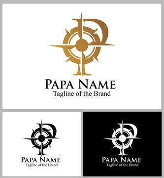 compas arrow inside P text custom logo vector illustration