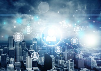 Beautiful city view and virtual infograph