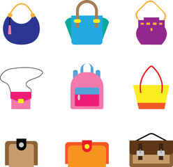 Set of Bags vector illustration.  HANDBAG image or clip art.