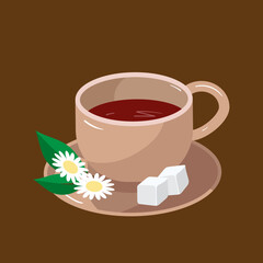 A cup of fragrant tea. Chamomile tea. Herbal tea. Vector illustration.