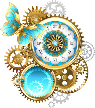 Clock and Gear with Butterfly
