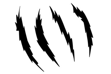 Animal claw scratches. Claw scratches mark. Black animals claw set. Grunge scratches claws. Wild animals concept. Vector illustration on white background.