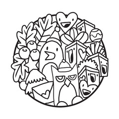 Cute and Cool Christmas Doodle Coloring Page