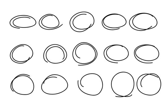 Oval. Sketch highlight ovals line. Doodle Marker hand drawn highlight scrawl circles . Marker sketch. Highlighting text and important objects. Round scribble frames. Stock vector illustration white.