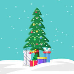 Christmas Tree with gift boxes illustration