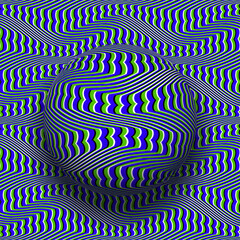 Optical illusion moving patterned background with reverse spinning sphere.