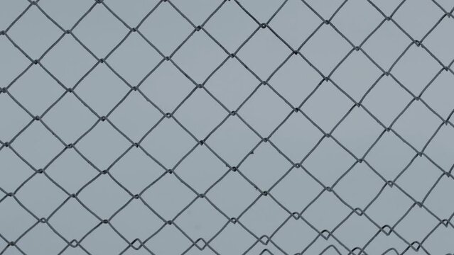 Protective metal mesh netting against the background of snow in winter, close-up