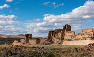 Ani Ruins in Kars, Turkey. Walls of Ani. Historical old city. Ani is located on the historical Silk...