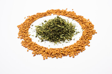 Kasuri Methi or Kasoori Methi or dried fenugreek leaves also known as Trigonella Foenum Graecum