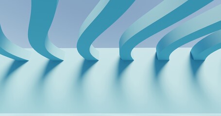 3d illustration of architectural background in blue theme inspired by ocean waves.