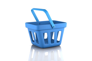 3d rendering of blue plastic shopping basket side views isolated on white background in 3d realistic style