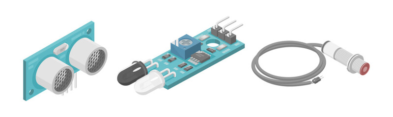arduino ultrasonic IR Infrared Module sensor microcontroller interface plc industrial component isometric cartoon - obrazy, fototapety, plakaty