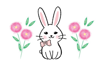 花とウサギのイラスト